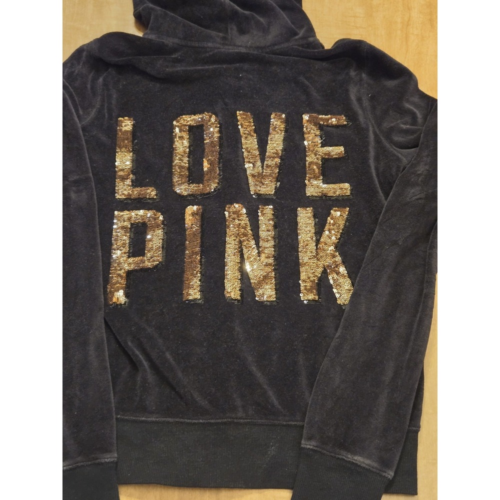 VS PINK Full Zip Athlesiure Sequins Dog Logo Hoodie Womens S Victoria's Secret